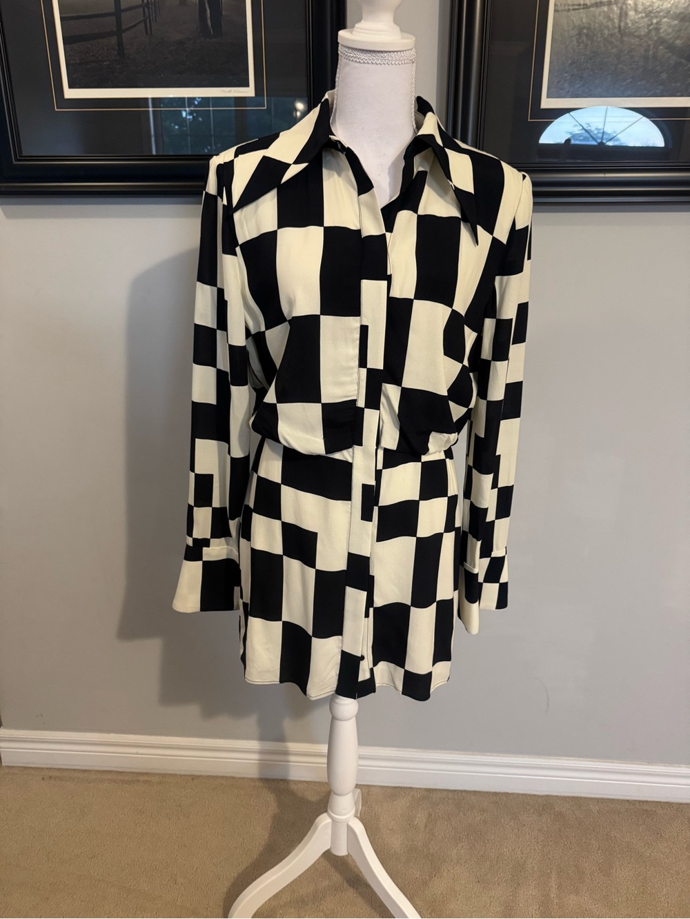 Mango Black and White Checkerboard Mini Dress - NWT